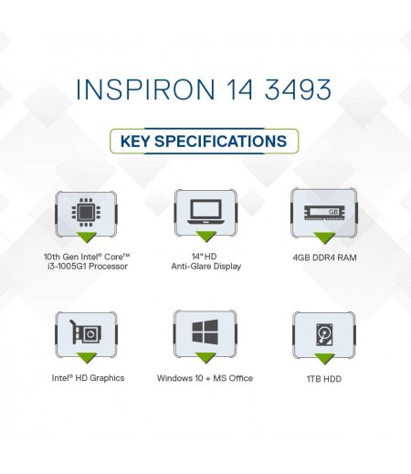 DELL Inspiron 3493 14-inch HD Thin & Light Laptop (10th Gen i3-1005G1/4GB/1TB HDD/Win 10 + MS Office/Intel HD Graphics/Silver) D560193WIN9SE-M000000000533 www.mysocially.com