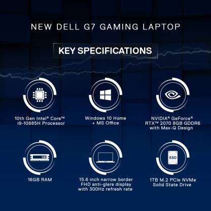 Dell G7 Core i9 10th Gen - (16 GB/1 TB SSD/Windows 10 Home/8 GB Graphics/NVIDIA Geforce RTX 2070/300 Hz) INS 7500 / G7 7500 Gaming Laptop  (15.6 inch, Black, 2.56 kg, With MS Office)-M000000000587 www.mysocially.com