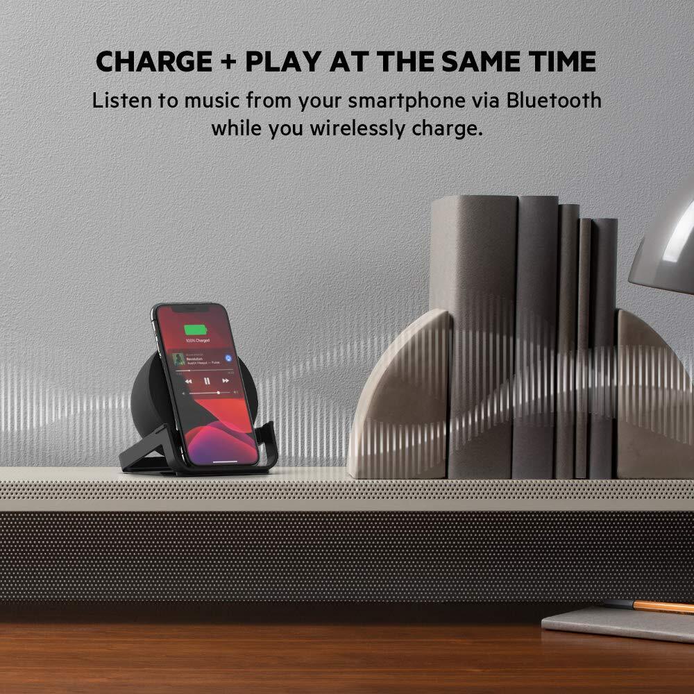 Belkin BOOST↑CHARGE™ 10W Wireless Charging Stand + Bluetooth Speaker Optimized for iPhone, Samsung, LG, Sony, and Google Smartphones-Black