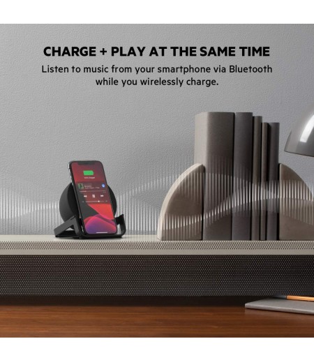 Belkin BOOST↑CHARGE™ 10W Wireless Charging Stand + Bluetooth Speaker Optimized for iPhone, Samsung, LG, Sony, and Google Smartphones-Black