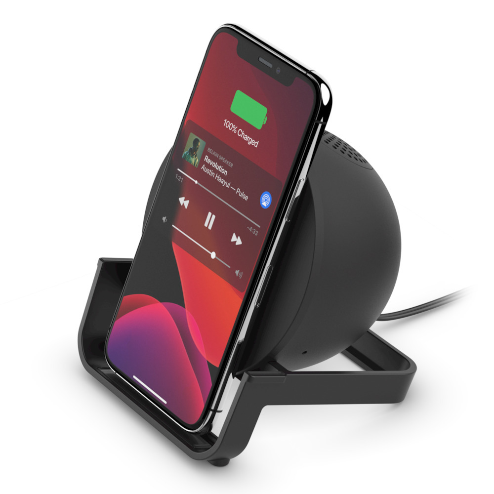 Belkin BOOST↑CHARGE™ 10W Wireless Charging Stand + Bluetooth Speaker Optimized for iPhone, Samsung, LG, Sony, and Google Smartphones-Black