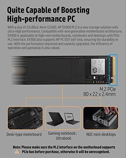 HP EX900 M.2 250GB PCIe 3.1 x 4 NVMe 3D TLC NAND Internal Solid State Drive (SSD) Max 2100 MBps (2YY43AA#ABC)