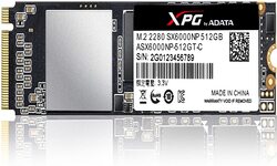 ADATA XPG SX6000 PCIe 512GB 3D NAND PCIe Gen3x4 M.2 2280 NVMe 1.2 R/W up to 1000/800MB/s Solid State Drive (ASX6000NP-512GT-C)