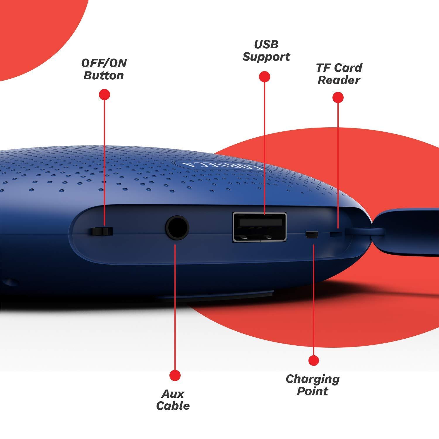 Corseca MuDisc 5W Portable Wireless Bluetooth Deep Bass Stereo Speaker with Mic FM Radio SD Card and Integrated Mobile Rest Stand, Blue