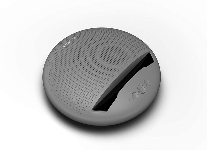 Corseca MuDisc 5W Portable Wireless Bluetooth Deep Bass Stereo Speaker with Mic FM Radio SD Card and Integrated Mobile Rest Stand, Gray