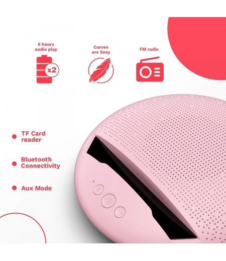 Corseca MuDisc 5W Portable Wireless Bluetooth Deep Bass Stereo Speaker with Mic FM Radio SD Card and Integrated Mobile Rest Stand, Pink