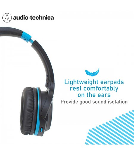 Audio-Technica ATH-S200BTGBL Bluetooth Wireless On-Ear Headphones with Built-in Mic & Controls, Gray/Blue