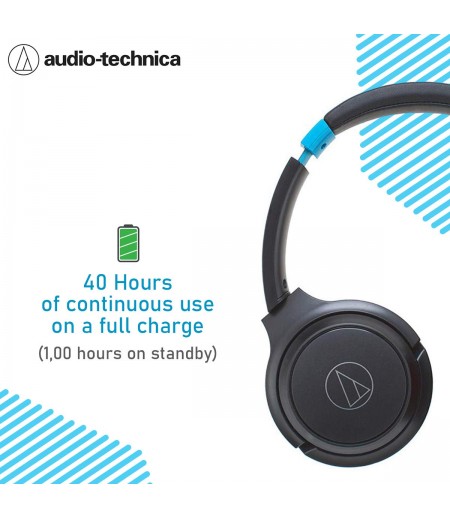 Audio-Technica ATH-S200BTGBL Bluetooth Wireless On-Ear Headphones with Built-in Mic & Controls, Gray/Blue