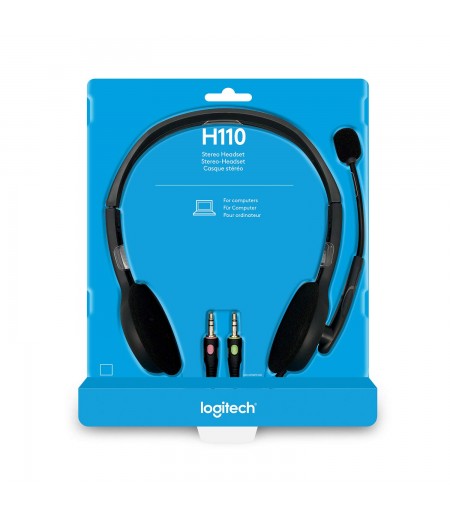 Logitech H110 Wired Stereo Headphone with 3.5mm Dual Audio Jack and Rotating Microphone