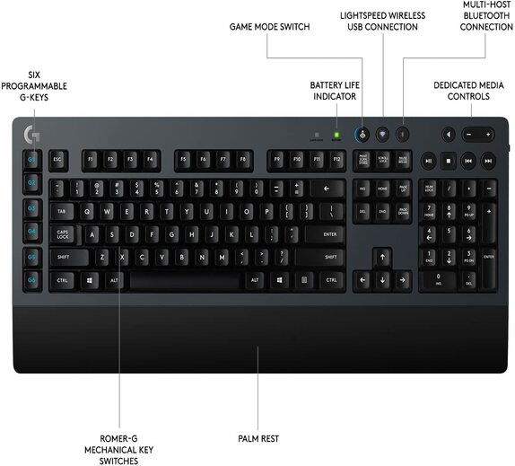 Logitech G613 LIGHTSPEED Wireless Mechanical Gaming Keyboard, Multihost 2.4 GHz + Blutooth Connectivity - Black