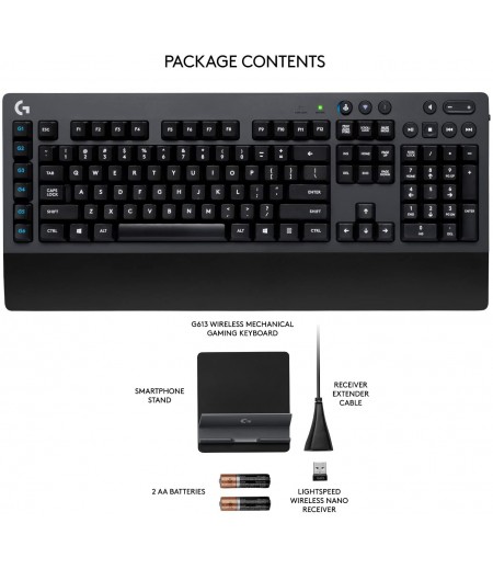 Logitech G613 LIGHTSPEED Wireless Mechanical Gaming Keyboard, Multihost 2.4 GHz + Blutooth Connectivity - Black