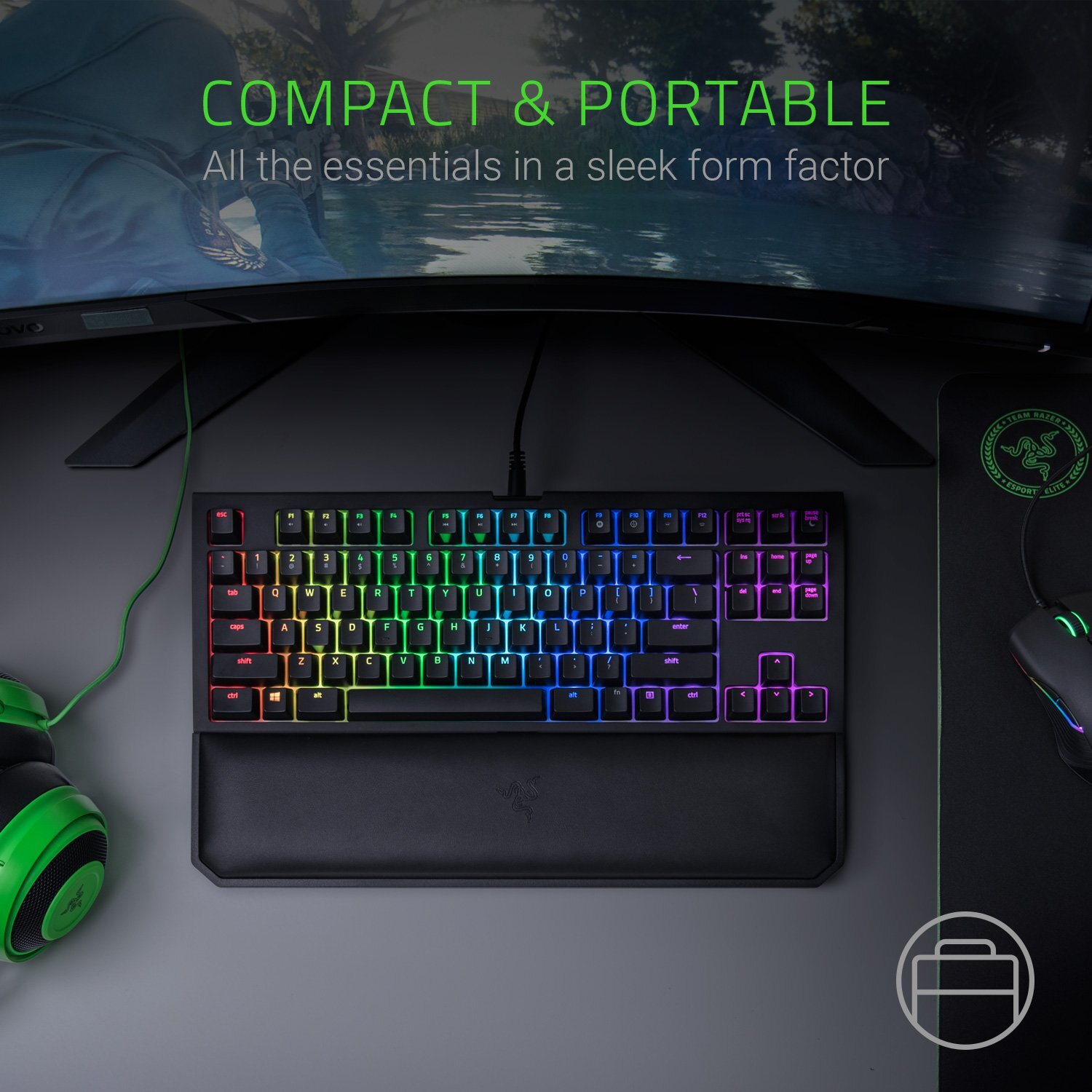 Razer Blackwidow Tournament Edition Chroma V2: Esports Gaming Keyboard - Ergonomic Wrist Rest - Tenkeyless Design - Razer Green Mechanical Switches (Tactile And Clicky)