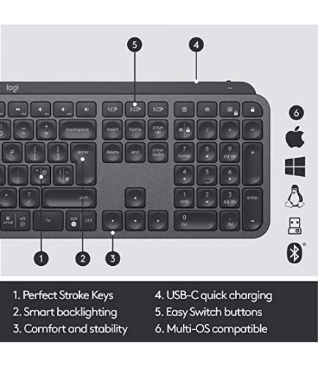 Logitech MX Keys Advanced Wireless Illuminated Keyboard - Graphite