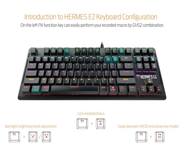 GAMDIAS 7 Color Backlit Gaming Mechanical Keyboard with 87 Keys, Blue Switches, Anti-ghosting, Multimedia Control Key with Metal Plate